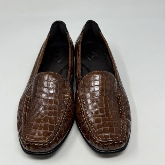 SAS Joy Loafers Womens 6.5 W Wide Brown Leather Croc Slip On Casual Comfort USA - Picture 5 of 15